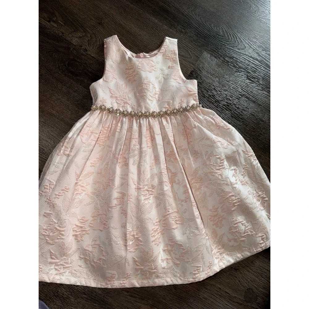 American Princess Toddler Dress, 2T, Pink Satin With White Lace Floral Overlay